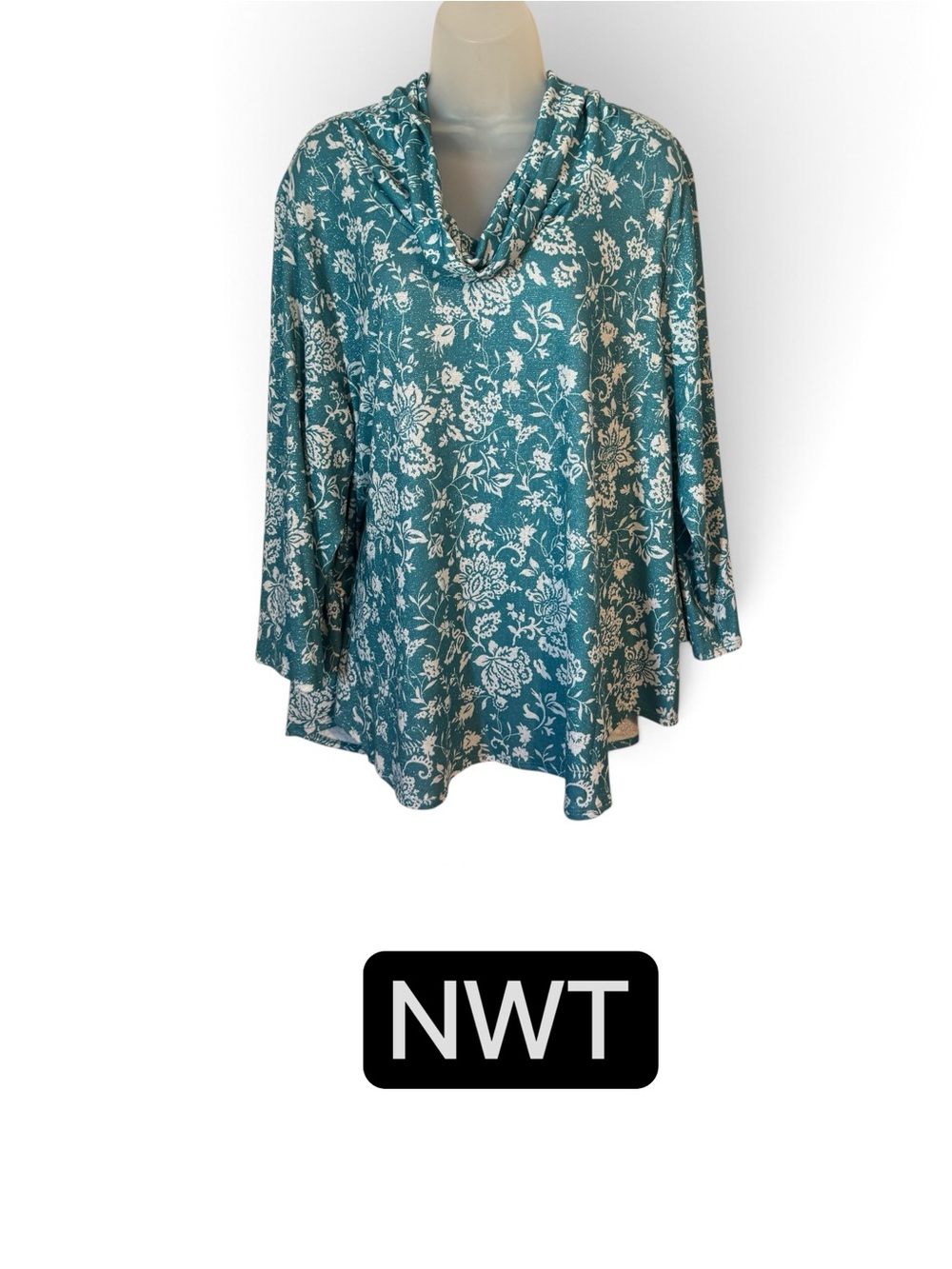 Ruby Rd. Teal Floral Cowl-Neck Tunic